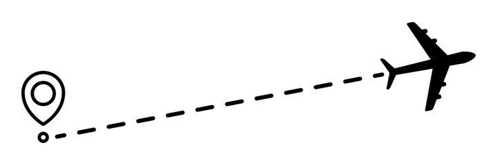 Airplane line dotted path. Plane flight route with start point and dotted line trace. Travel and tourism concept. Vector illustration isolated on white background.