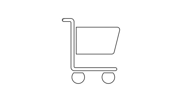 Black line Shopping cart icon isolated on white background. Online buying concept. Delivery service sign. Supermarket basket symbol. 4K Video motion graphic animation