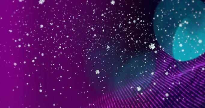 Animation of snowflakes and snow over violet background