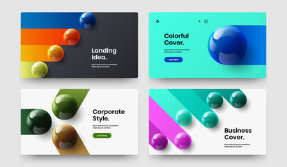 Modern banner vector design template bundle. Multicolored 3D spheres site layout set.