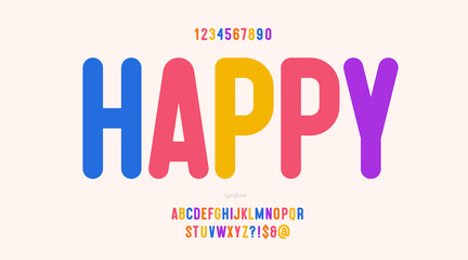 Fototapeta na wymiar Vector happy font colorful style modern typography for infographics, motion graphics, video, promotion, decoration, logotype, party poster, t shirt, book, animation, banner. 10 eps