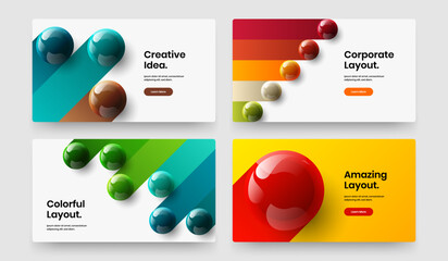 Geometric realistic spheres flyer layout set. Creative company cover design vector concept bundle.