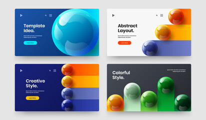 Colorful 3D spheres company brochure concept composition. Multicolored corporate cover design vector template bundle.