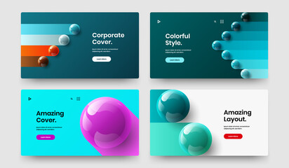 Amazing catalog cover design vector template composition. Creative 3D balls banner concept collection.