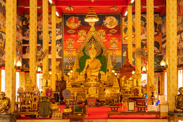 Ubon Ratchathani, Thailand - July 10, 2022: Buddhists visit the Beautiful Wat Tai Tha Temple, Ubon Ratchathani province, Thailand, ASIA.