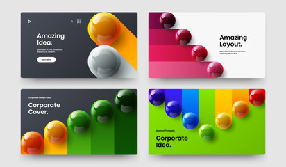 Simple 3D balls poster illustration composition. Bright front page vector design layout set.