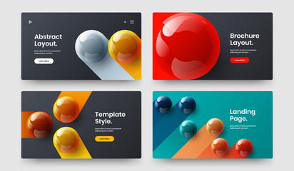 Abstract realistic spheres flyer illustration collection. Minimalistic website screen design vector layout set.