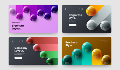 Premium 3D spheres handbill concept collection. Abstract corporate cover vector design layout bundle.