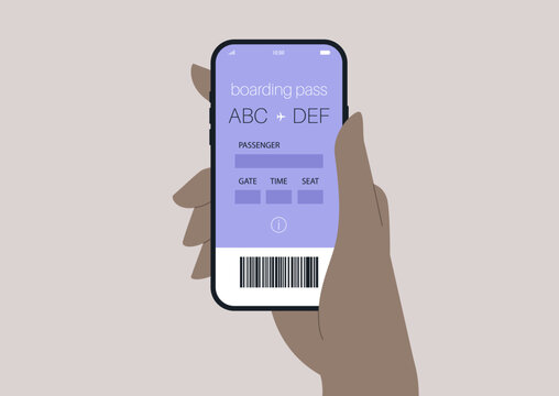 A hand holding a mobile boarding pass, a modern travel concept