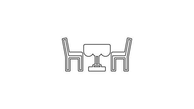 Black line French cafe icon isolated on white background. Street cafe. Table and chairs. 4K Video motion graphic animation