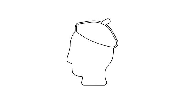 Black line French man icon isolated on white background. 4K Video motion graphic animation
