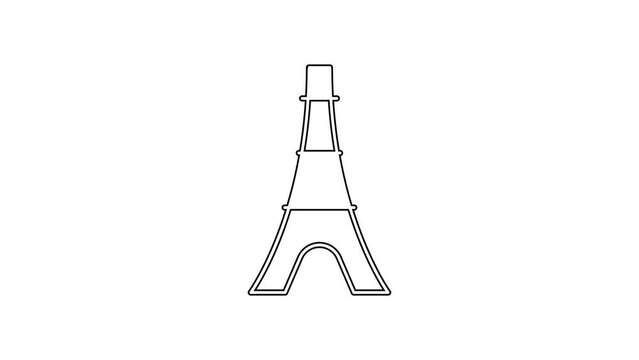 Black line Eiffel tower icon isolated on white background. France Paris landmark symbol. 4K Video motion graphic animation