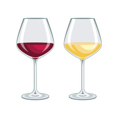 Glass of red and white wine icon set vector. Glass with wine icon set isolated on a white background. White and red wine drink drawing