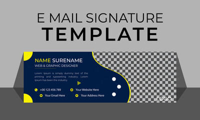 Obraz premium Modern creative business and corporate email signature with an author photo place with white background, unique vector design template.