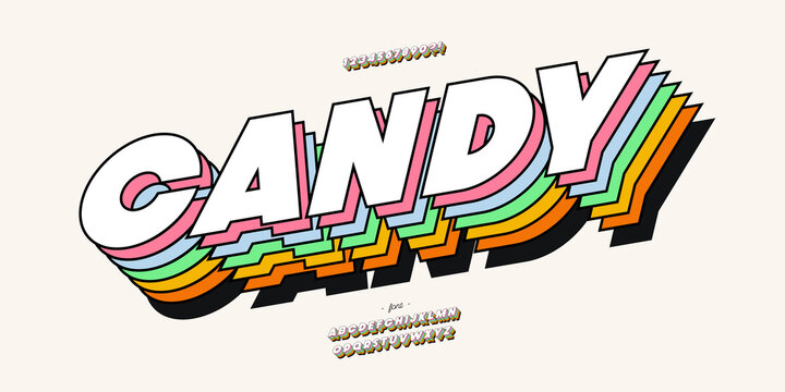 Vector candy color font 3d style modern typography for infographics, motion graphics, video, promotion, decoration, logotype, party poster, t shirt, book, animation, banner. 10 eps
