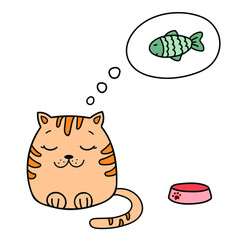 Red striped cat dreaming of a fish
