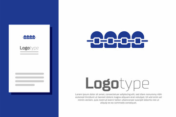 Blue Teeth with braces icon isolated on white background. Alignment of bite of teeth, dental row with with braces. Dental concept. Logo design template element. Vector