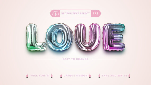Love air balloon - editable text effect,  font style graphic illustration