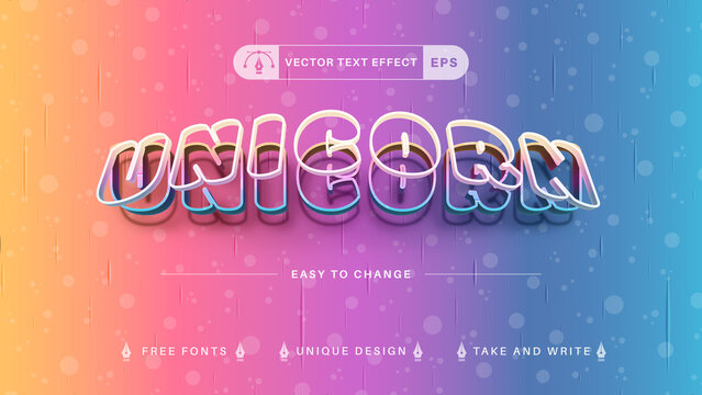 Unicorn stroke - editable text effect,  font style graphic illustration