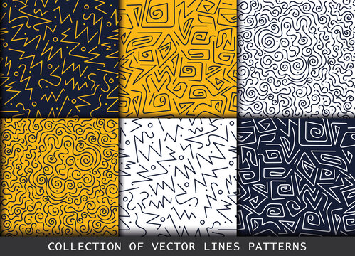 Collection of swatches memphis lines patterns - seamless.
