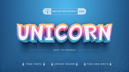 3D Unicorn - editable text effect,  font style graphic illustration © rwgusev
