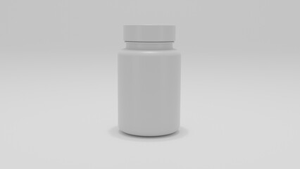 White pill bottle isolated on white background. Minimalism. 3D render