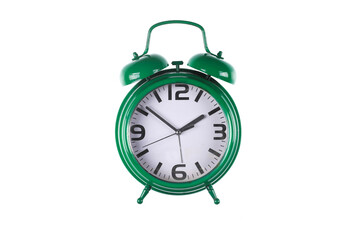 green alarm clock isolated on white background