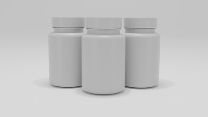 White pill jars isolated on white background. Minimalism. 3D render