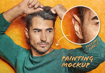 Oil Paint Photo Effect Mockup with Detailed Brush Texture