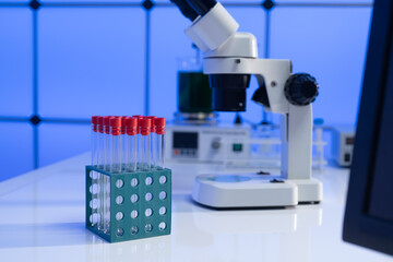 Microscope in a scientific microbiology laboratory of a medical clinic