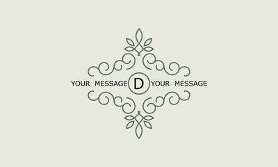 Luxury logo design for fashion, jewelry, hotel, resort, restaurant, corporate identity. Sophisticated ornament with letter D and place for text