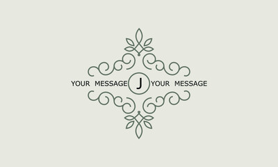 Luxury logo design for fashion, jewelry, hotel, resort, restaurant, corporate identity. Sophisticated ornament with letter J and place for text