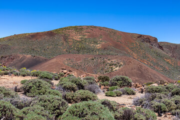 Panoramic view on massive craters Montana Negra near volcano Pico del Teide, Mount El Teide...