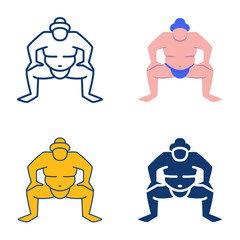 Sumo fighter icon set in flat and line style
