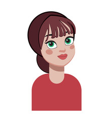 Portrait of a smiling cute random girl. Minimalistic stylized art style. Portraits of women. Vector flat illustration. Avatar for a social network. 
