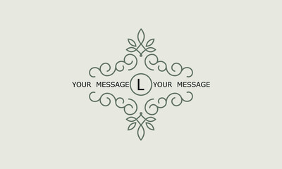 Luxury logo design for fashion, jewelry, hotel, resort, restaurant, corporate identity. Sophisticated ornament with letter L and place for text