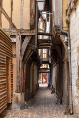 Rue Maillard or Rue du chats in medieval old town of Troyes Grand Est region of northeastern France