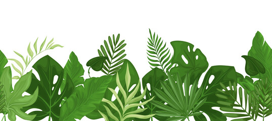 Tropical seamless border with palm leaves.  © zahozhenko