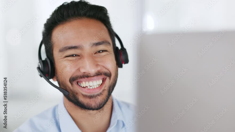 Aufkleber a male call center or telecom agent happy and smiling after providing good customer service. young b