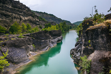 Rainy summer in a Venetikos River view near the village of Eleftherochori, Grevena Municipality, West Macedonia, Greece