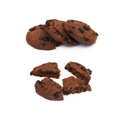 Cookies with chocolate chips on a white background. Shallow depth of field