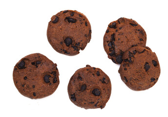Cookies with chocolate chips on a white background. Shallow depth of field