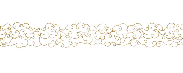 Tibetan sky seamless pattern elegant style gold line. Oriental traditional ornament for holiday card, invitation, party poster, flyer, decor element. Clouds in the sky. Vector 10 eps