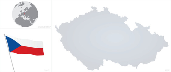 Czech map and flag. vector - obrazy, fototapety, plakaty
