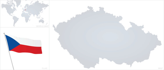 Czech map and flag. vector