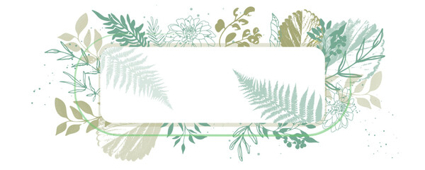 Leaves and ferns background - Hand drawn colorful plants set modern and universal. Flower branch and minimalistic plants. Hand drawn lines, elegant leaves for your own design.