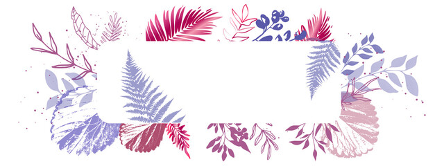 Leaves and ferns background - Hand drawn colorful plants set modern and universal. Flower branch and minimalistic plants. Hand drawn lines, elegant leaves for your own design.