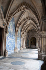 Corridor around the cloister at Porto Cathedral. Beautiful tiles with blue paintings