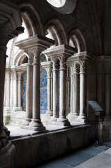 Fototapeta premium Corner of the cathedral cloister seen from the corridor. Gothic style. Porto