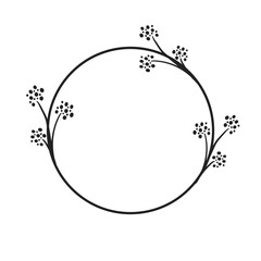 Circle frames with botanical decoration. Doodle Hand Drawn Decorative Outlined Wreaths with Branches, Herbs, Plants, Leaves and Flowers, Florals. Vector Illustrations.